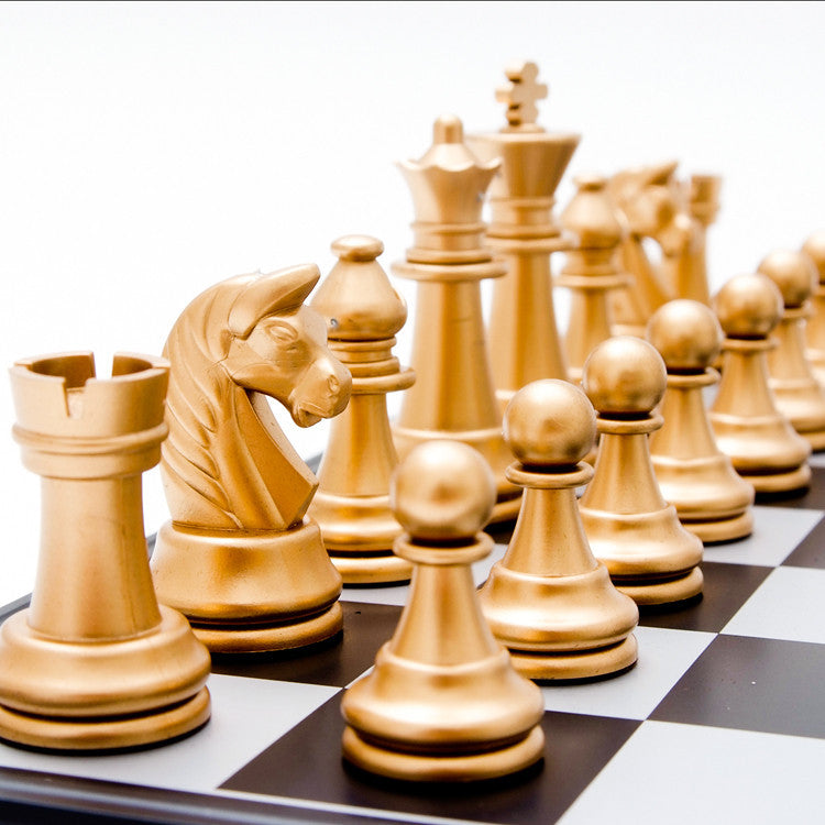 Gold and Silver Pieces Folding Magnetic Chess Board