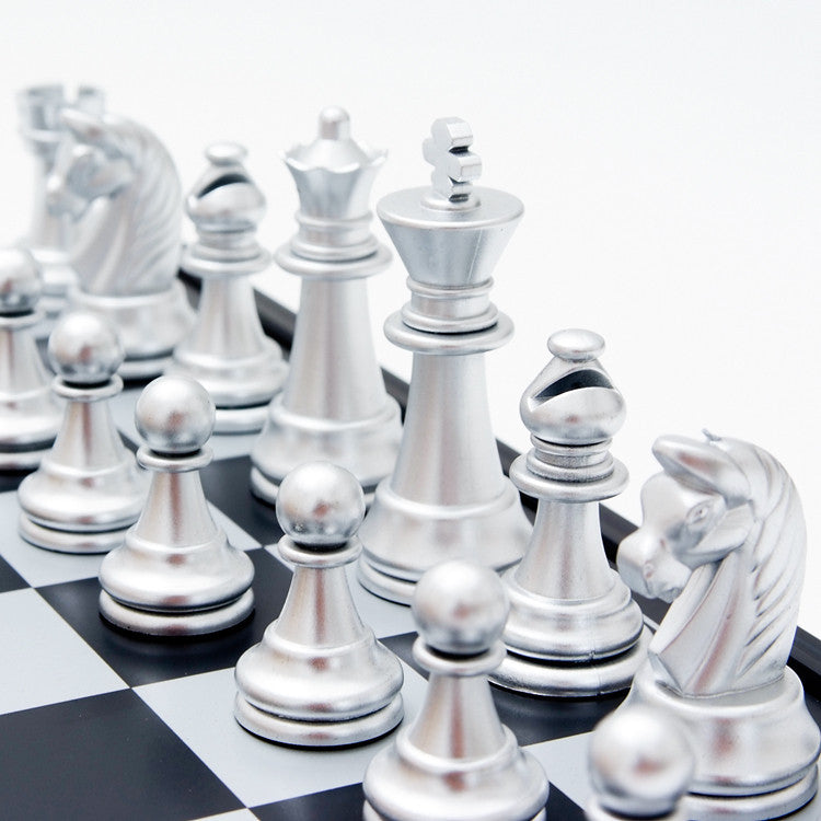 Gold and Silver Pieces Folding Magnetic Chess Board