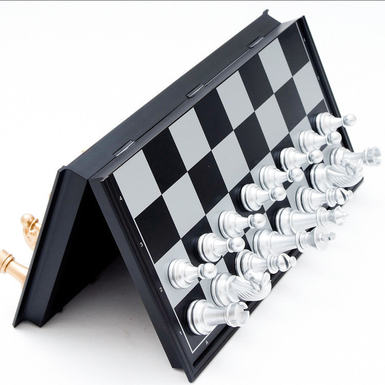 Gold and Silver Pieces Folding Magnetic Chess Board