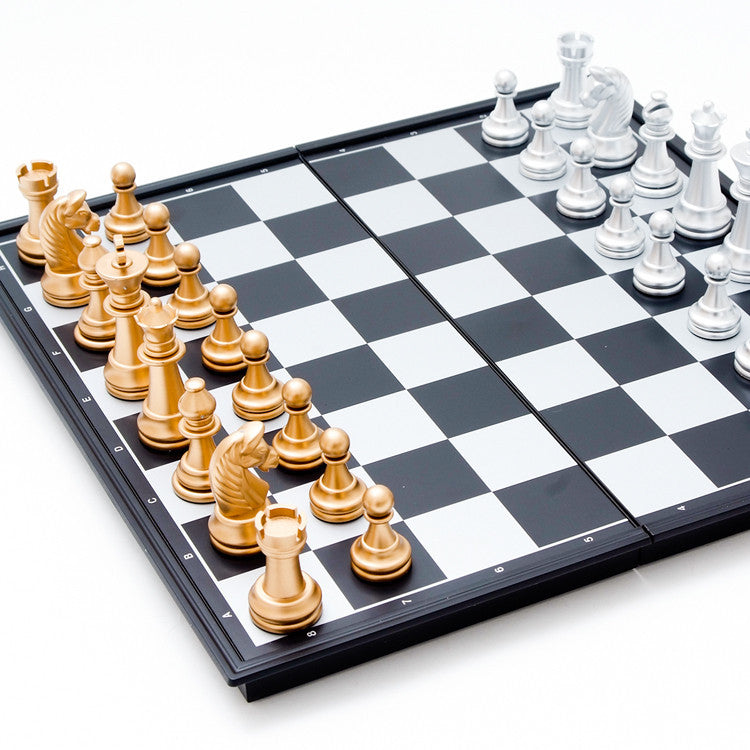 Gold and Silver Pieces Folding Magnetic Chess Board