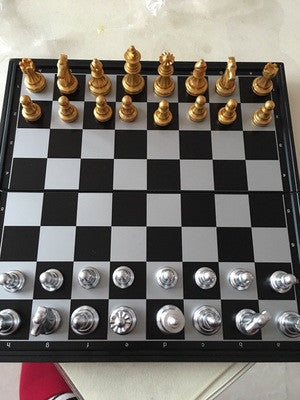 Gold and Silver Pieces Folding Magnetic Chess Board