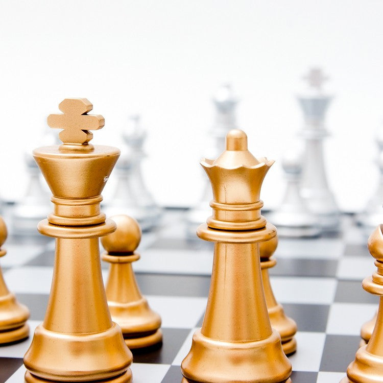 Gold and Silver Pieces Folding Magnetic Chess Board
