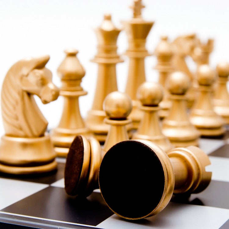 Gold and Silver Pieces Folding Magnetic Chess Board