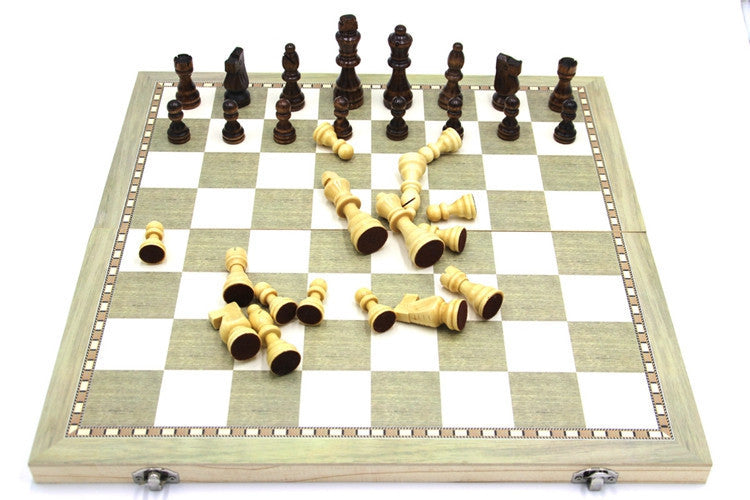 Folding International Wooden Chess Set Board