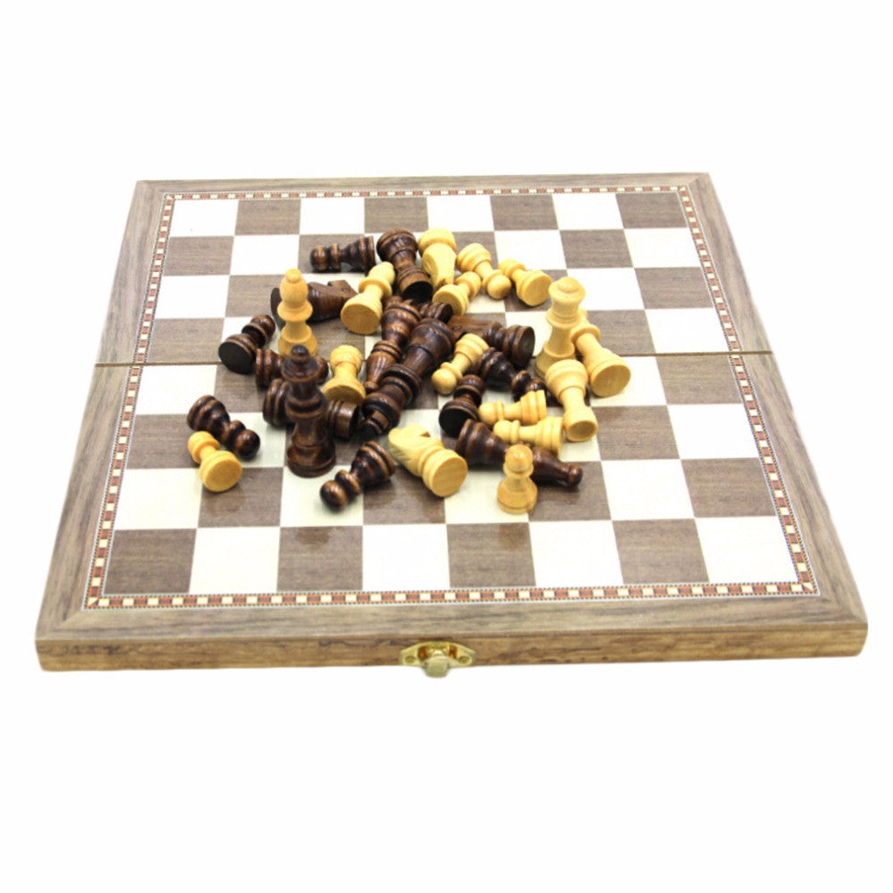 Wooden Folding Chess Checker Backgammon
