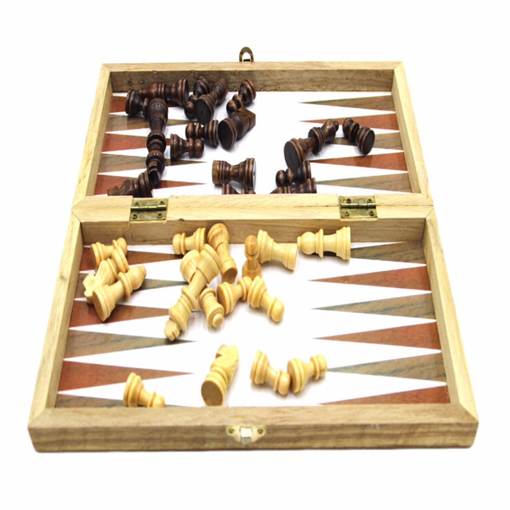 Wooden Folding Chess Checker Backgammon